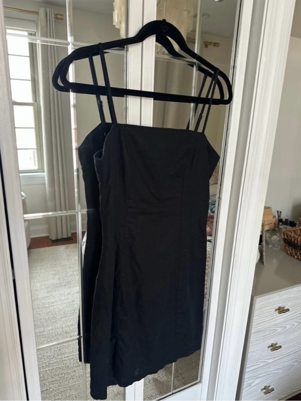 Classic Black linen blend Square-Neck Mini Dress